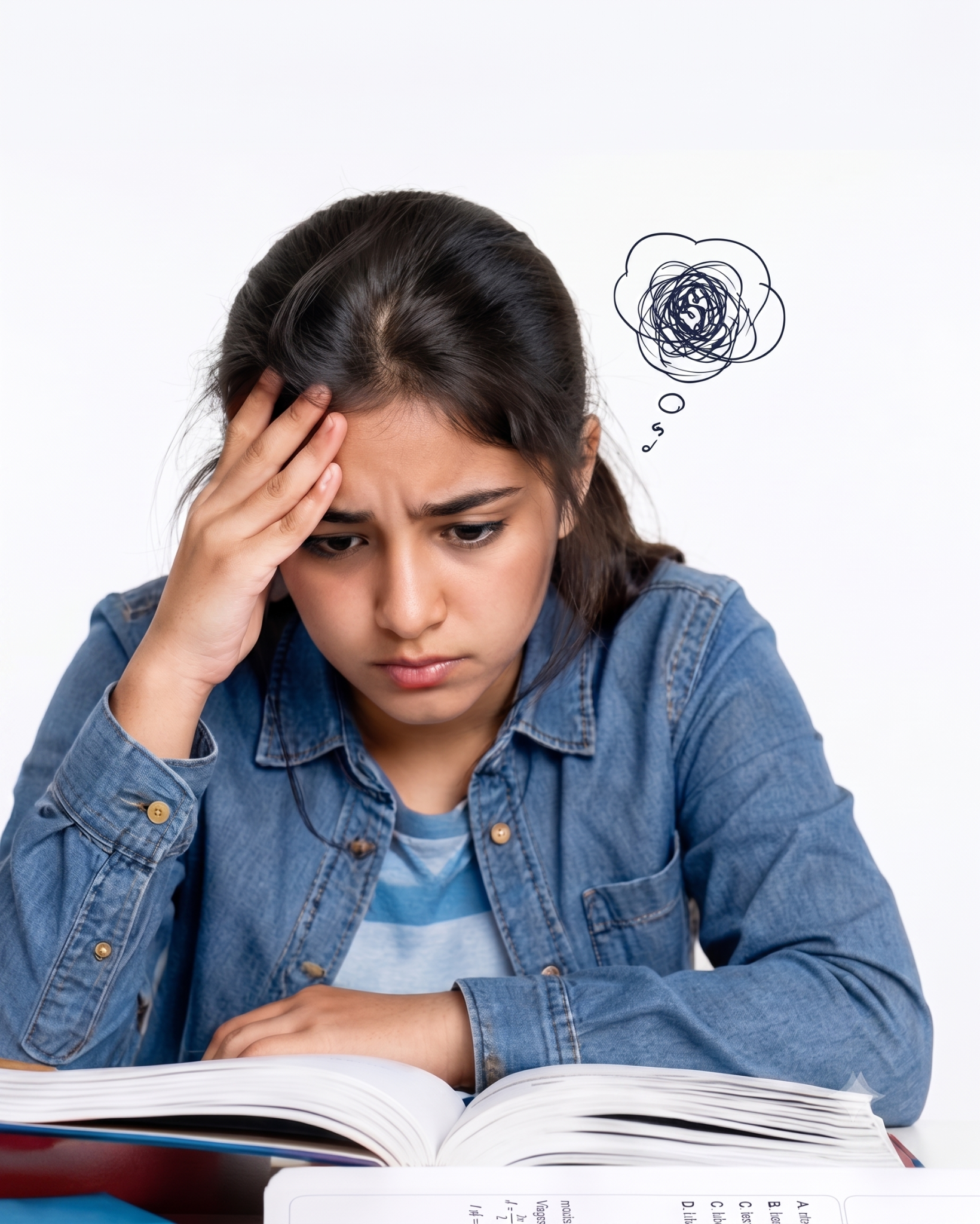 Student feeling overwhelmed while studying